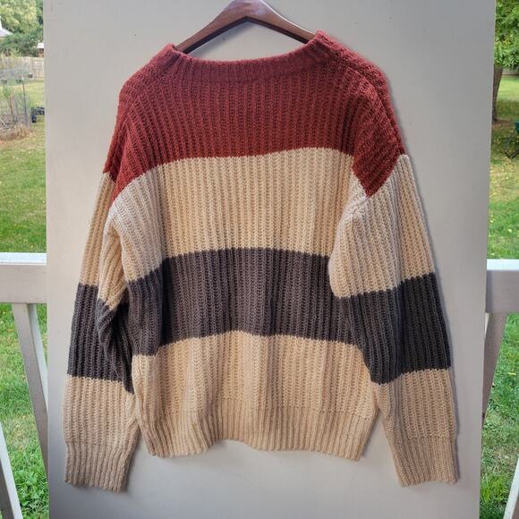 Sew In Love Autumn Love Lightweight Cream Striped Crewneck Sweater Sz S - Picture 7 of 7